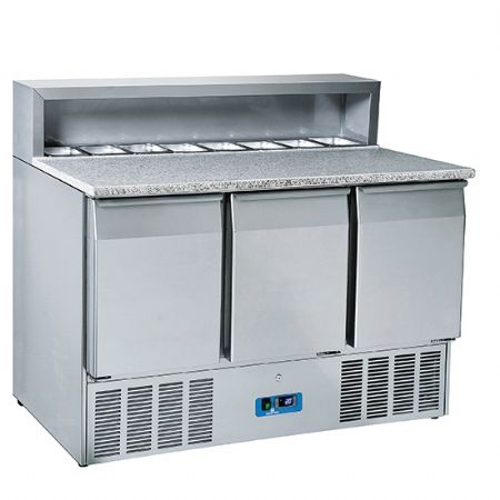 Meuble à Pizzas table avec 3 portes pleines GN 1/1, 8x GN 1/6 h=150 mm, positif - Virtus - 9178C