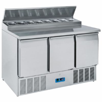 Table saladette r�frig�r�e 3 portes GN 1/1 avec 8x GN 1/6 temp�rature 0/+8�C