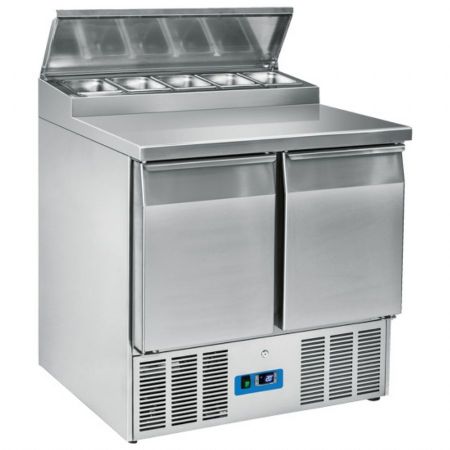 Saladette réfrigérée avec 2 portes pleines, 5 bacs GN 1/6 h=150 mm, positive - Virtus - 9718C