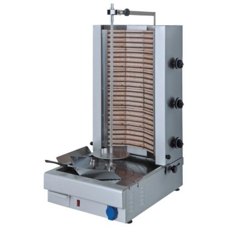 Grill Kebab triphasé avec 3 zones de chauffage, moteur inférieur, capacité 70 kg - Virtus - 9831N
