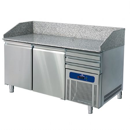 Meuble à Pizzas 1600 mm avec 2 portes pleines 600x400 mm et 3 tiroirs, positif - Virtus - 9926F