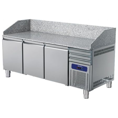 Meuble à Pizzas 2150 mm avec 3 portes pleines 600x400 mm et 3 tiroirs, positif - Virtus - 9927F