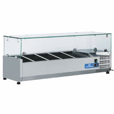 Table saladette réfrigérée à poser inox avec 5x GN 1/4 h=150 mm température +2/+8°C Table saladette réfrigérée à poser inox avec 5x GN 1/4 h=150 mm température +2/+8°C