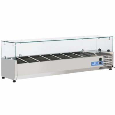 Table saladette réfrigérée à poser inox avec 7x GN 1/4 h=150 mm température +2/+8°C Table saladette réfrigérée à poser inox avec 7x GN 1/4 h=150 mm température +2/+8°C