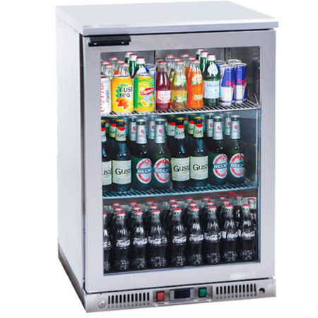 Arriere bar en inox avec 1 porte battante en verre 110 litres +2°/+12°C Arriere bar en inox avec 1 porte battante en verre 110 litres +2°/+12°C