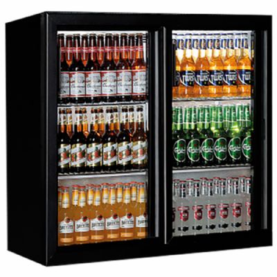 Réfrigérateur de bar 2 portes vitrées battantes noir - avec plage de température +2/+12°C et capacité 210 L Réfrigérateur de bar 2 portes vitrées battantes noir - avec plage de température +2/+12°C et capacité 210 L