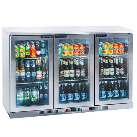 Arriere bar en inox avec 3 portes battante en verre 310 litres +2°/+12°C Arriere bar en inox avec 3 portes battante en verre 310 litres +2°/+12°C