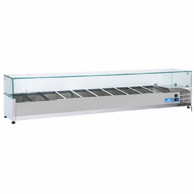 Table saladette réfrigérée à poser inox avec 10x GN 1/3 h=150 mm température +2/+8°C Table saladette réfrigérée à poser inox avec 10x GN 1/3 h=150 mm température +2/+8°C