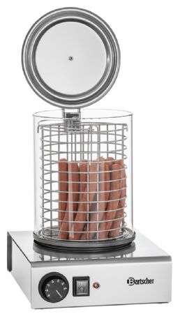 Appareil hot-dogs cylindre verre Ø 195 mm réservoir eau 1,25 L régulation température 90 °C 1 kW - Bartscher - A120401