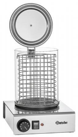 Appareil hot-dogs cylindre verre Ø 195 mm réservoir eau 1,25 L régulation température 90 °C 1 kW - Bartscher - A120401