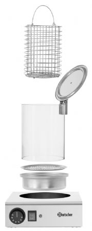 Appareil hot-dogs cylindre verre Ø 195 mm réservoir eau 1,25 L régulation température 90 °C 1 kW - Bartscher - A120401