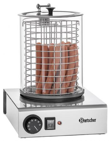 Appareil hot-dogs cylindre verre Ø 195 mm réservoir eau 1,25 L régulation température 90 °C 1 kW - Bartscher - A120401