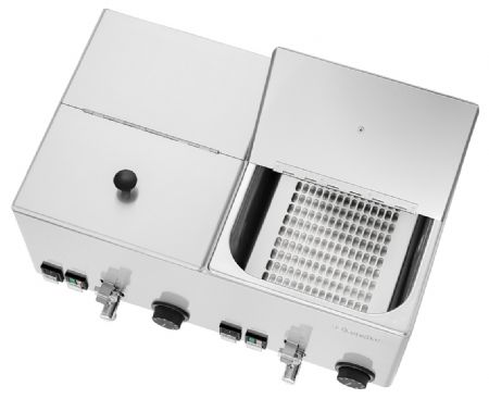 Chauffe-saucisses électrique 2KA20 2 cuves séparées de 2 kW chacune, régulation thermostatique jusqu'à 90 °C, couvercles rabattables et amovibles, dimensions 535x370x240 mm - Bartscher - A120466