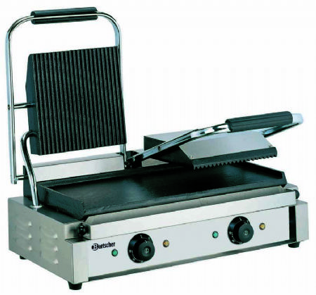 Double Grill de contact lectrique professionnel nervur et lisse - 570x395x210 mm