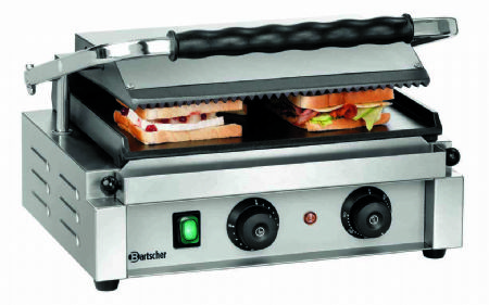 Grill de contact pour panini rainur et lisse avec minuterie - 410x400x200 mm