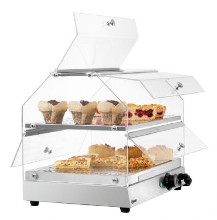 Vitrine de maintien au chaud pour boulangerie avec 2 niveaux et 4 portes - 475x335 mm