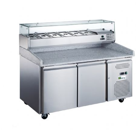 Table  pizza rfrigr positive -2 / +8C - 2 portes sur roulettes avec saladette au dessus 6xGN1/3 - 390L