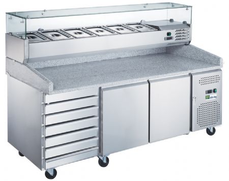 Table  pizza rfrigr positive tropicalis -2 / +8C - 2 portes et 7 tiroirs neutres avec saladette au dessus 9xGN1/3 - 580L