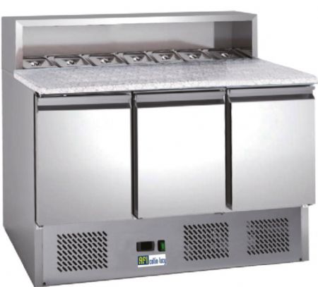 Table  pizza rfrigr positive +2 / +8C - 3 portes avec saladette au dessus 8xGN1/6 - 400L