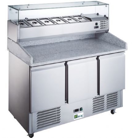 Table  pizza rfrigr positive +2 / +8C - 3 portes avec saladette au dessus 6xGN1/4 - 360L