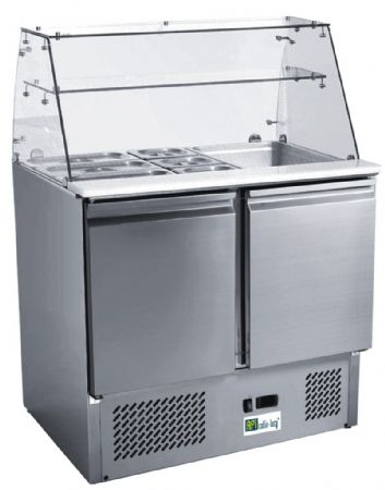 Saladette rfrigre positive avec vitre bombe 2 portes 2xGN1/1 et 3xGN1/6 temp +2 / +8C - 240L