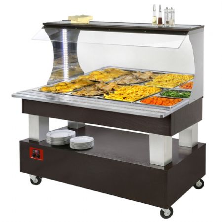 Buffet chauffant professionnel 4 bacs GN 1/1, bois wengé, 1495x690x1405 mm - Diamond - ABM/4N-B1