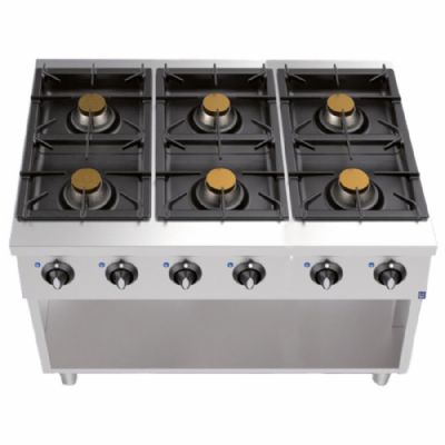 Fourneau gaz sur base ouverte avec 6 foyers puissance 39 kW - 700 x 1100 x 850 mm Fourneau gaz sur base ouverte avec 6 foyers puissance 39 kW - 700 x 1100 x 850 mm