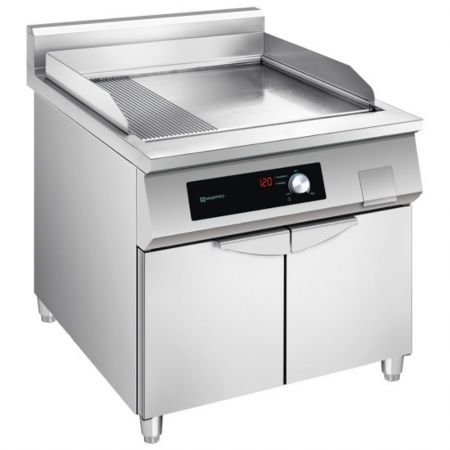 Fry-top induction avec 1/3 rainurée et 2/3 plaque lisse sur coffre 2 portes - Virtus - ACH3040