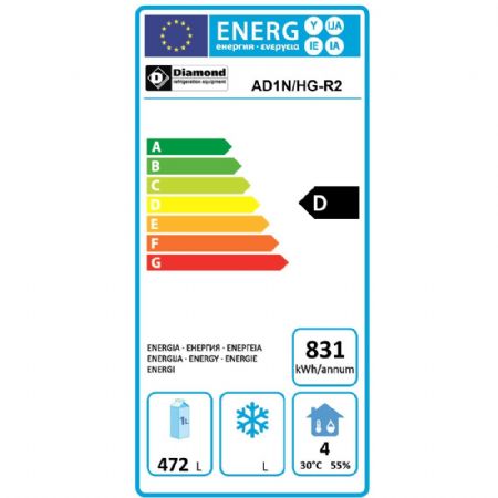 Armoire réfrigérée ventilée 700 litres, 1 porte vitrée GN 2/1 - Diamond - AD1N/HG-R2