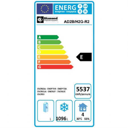 Armoire réfrigérée négative ventilée 1400 L, 2 portes vitrées GN 2/1 - Diamond - AD2B/H2G-R2