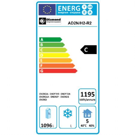 Armoire réfrigérateur positive professionnelle ventilé 1400 L avec 2 portes pleines - Diamond - AD2N/H2-R2