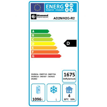Armoire réfrigérée ventilée 1400 L avec 2 portes vitrées GN 2/1 - Diamond - AD2N/H2G-R2