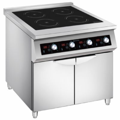 Plaque induction 4 foyers sur coffre 2 portes - puissance 20 kW - pour casseroles diamètre 240-280 mm Plaque induction 4 foyers sur coffre 2 portes - puissance 20 kW - pour casseroles diamètre 240-280 mm