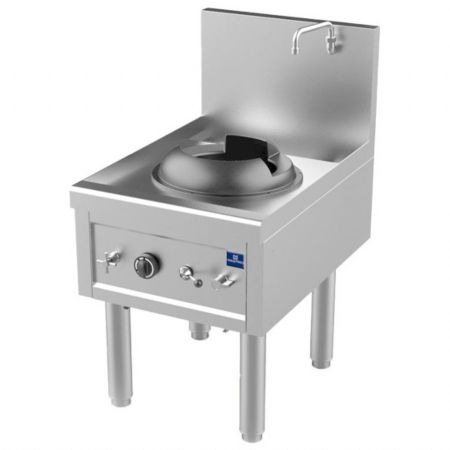 Fourneau wok à gaz avec 1 brûleur 27,5 kW et robinet d'eau - Virtus - AHA0005/U