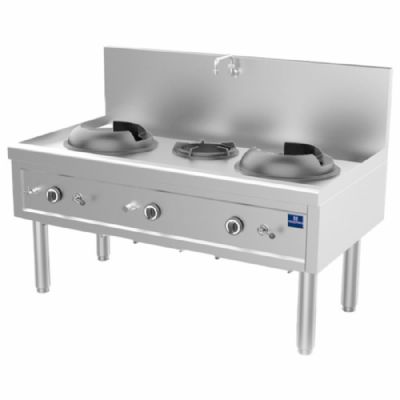 Plan de cuisson wok gaz 2 feux 27,5 kW + 1 feu soupe 9,2 kW