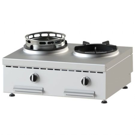 Wok à poser gaz de table 2 brûleurs avec dosseret 300 mm - Virtus - AHA0013