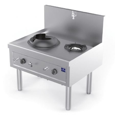 Fourneau wok à gaz avec 1 brûleur 27,5 kW et 1 brûleur soupe 9,2 kW, robinet eau - Virtus - AHA0014/U