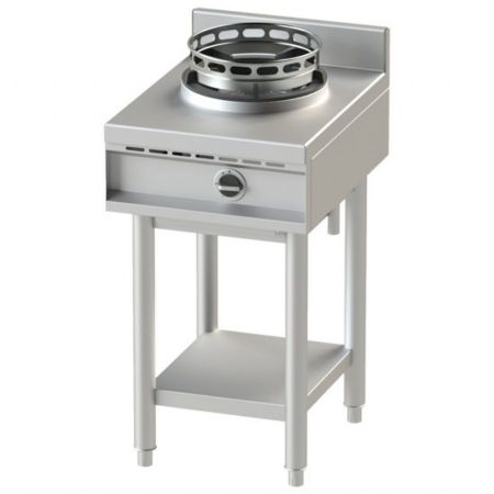 Fourneau wok à gaz avec étagère, 1 brûleur de 13 kW - Virtus - AHA0017