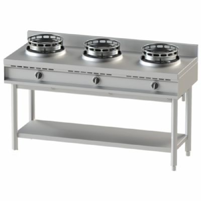 Poste de cuisson wok gaz avec tablette 3 br�leurs puissance 39 kW