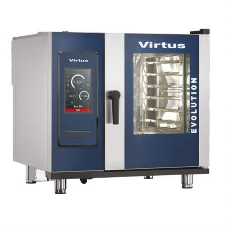 Four mixte professionnel à gaz à vapeur chauffe-eau et système de nettoyage automatique, 6x GN 1/1 - Virtus - AIC0038/FN