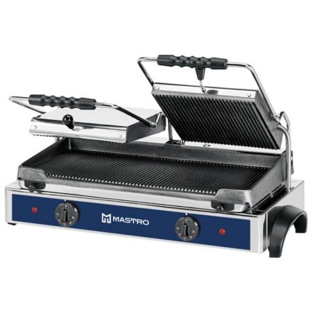 Paninis Gril contact double avec 2 plaques en fonte rainurées, 550x245 mm, 3.6 kW - Virtus - AJA0002