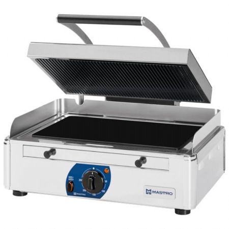 Paninis Gril contact simple avec plaque vitrocéramique lisse/rainurée 340x220 mm - Virtus - AJA0031