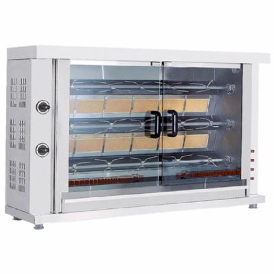 Rôtissoire gaz pour poulets avec éclairage et 3 broches pour 12-15 poulets Rôtissoire gaz pour poulets avec éclairage et 3 broches pour 12-15 poulets