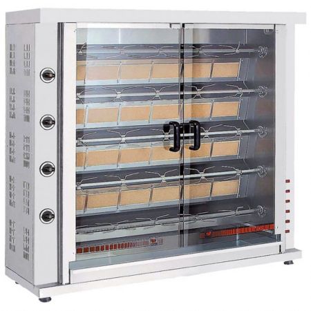 Rôtissoire professionnelle à gaz avec éclairage, 5 broches pour 20-25 poulets - Virtus - AJD0042