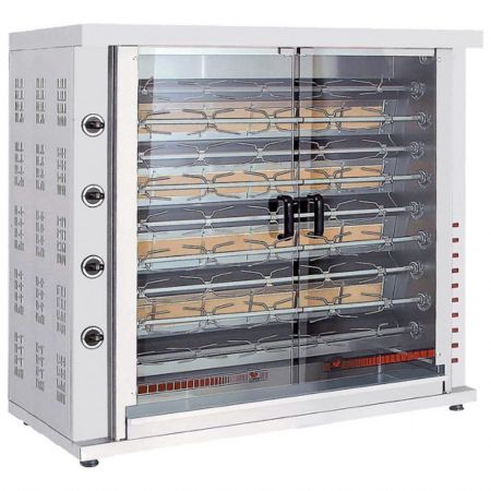 Rôtissoire professionnelle à gaz avec éclairage, 9 broches pour 36-45 poulets - Virtus - AJD0043
