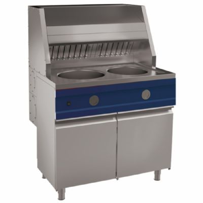 Friteuse professionnelle  gaz de 2x 13 litres sur meuble avec portes