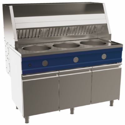 Friteuse professionnelle  gaz de 3 x 13 litres sur meuble avec portes