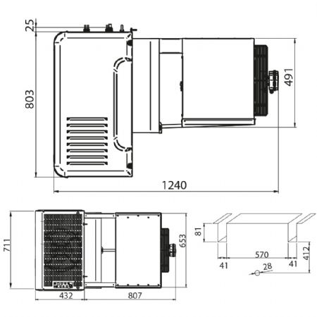 Groupe frigorifique  chevauchement pour volume de chambre 1,17 m3 temprature -5/+5C