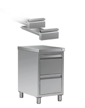 Placard  tiroirs inox 2 tiroirs - 500x700x870mm