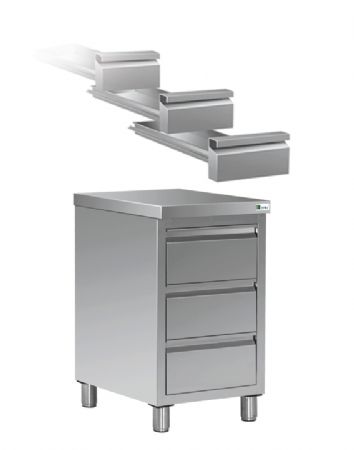 Placard  tiroirs inox 3 tiroirs - 500x700x870 mm